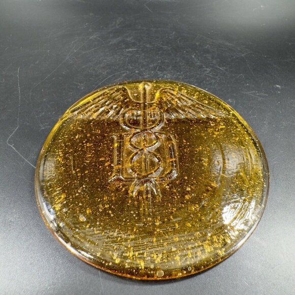 Vintage Hand Made Amber Medical Sign Decorative Plate Dish With Small Bubbles - Picture 14 of 14